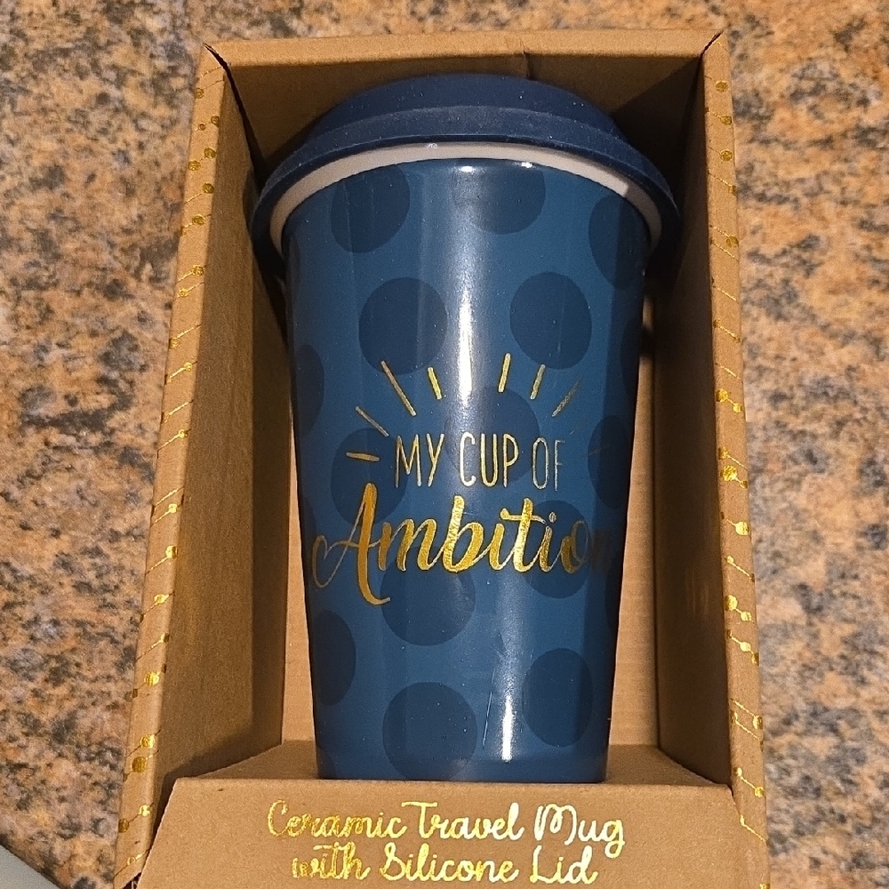 Blue Ceramic Travel Mug with Silicone Lid